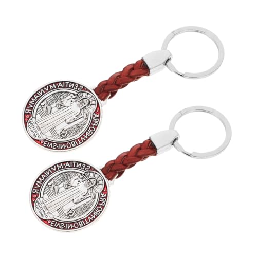 SUPVOX Llavero Católico de Medalla Benedicts Colgante Cruz de San Benito, 2 Piezas en Metal Rojo, Accesorio Compacto para Bolsos y Regalos de Comunión o Graduación