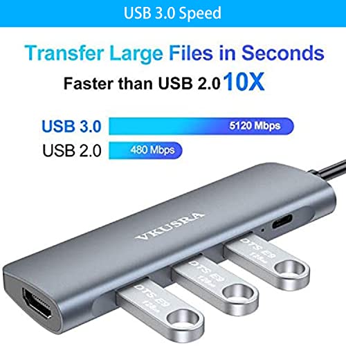 USB C Hub Multiport Adapter, VKUSRA 5 in 1 Dongle USB C to 4K HDMI, 3 USB 3.0 Port, 100W PD, USBC Adapter for MacBook, XPS, Laptop, PC, and More Type C Devices - image 3