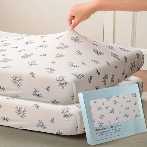 Image of SDY Jersey Crib Sheets for Baby Boys and Girls,52 inchx28 inchx8, 2 Pack,Neutral Flower Standard Oval /Retangle Fitted Crib Sheets for Toddler,Super Soft Breathable