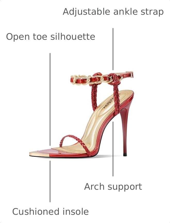 Image of Gold Strappy Stiletto Heels for Women Metallic Ankle Strap Open Toe High Heel Sandals Elegant Dress Shoes for Wedding Party Prom and Evening Events