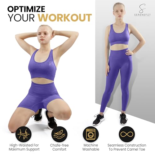3 Piece Workout Sets For Women Seamless High Waisted Matching Exercise Leggings Shorts and Sports Bra Active Set2