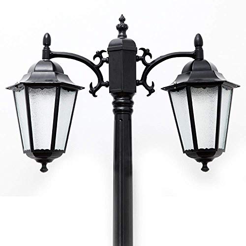 YHYAI Farola de Aluminio con diseño Tradicional de Villa para Patio, césped, Suelo, farola, Poste para terraza, Valla, portón, lámpara de Pilar, Color Negro, 2,1 m