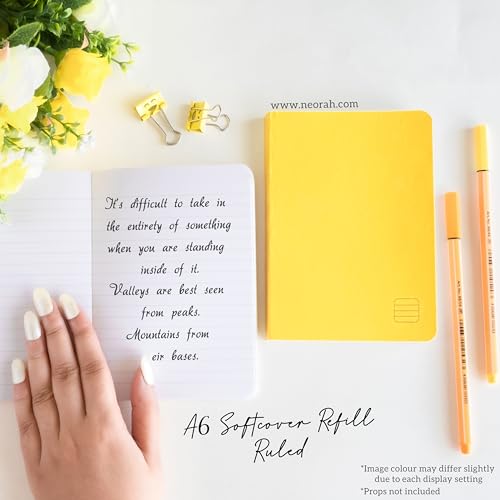 Image of NEORAH - A6 Ruled Notebook SOFT COVER | Organiser REFILL | Ruled Journal | 110 GSM | 160 pages (Size 14.8 cm x 10.5 cm) Planner Journaling Writing Note Taking Diary, Travellers Journal -YELLOW