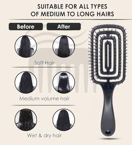 Image of Combelle Curved Vented Hair Brush, 21 cm, Black | Detangling Comb for Wet, Dry, Curly, Thick Hair | Faster Blow Drying, Anti-Frizz, Heat-Resistant for Women, Men & Kids (Multicolor)