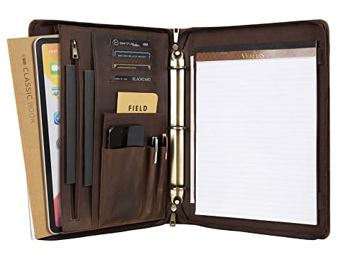 Leather Portfolio Padfolio, Vintage Leather Binder, 3 Ring Binder Padfolio Folder Organizer, Handmade Personalized Portfolio Notebook For Women, Ipad Laptop Padfolio For Men (Dark Khaki, Non-Custom) #TOP10