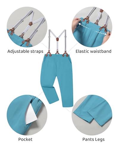Image of DISAUR Boys Dress Clothes Wedding Ring Bearer Outfit Boy Formal Suits Dress Shirt with Bow Tie +Suspender Pants Set