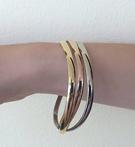 Sunlight Interlocking Bangle Bracelets - Tri Tone - Plated Silver, Plated Copper and Plated Rose Gold - Image 2