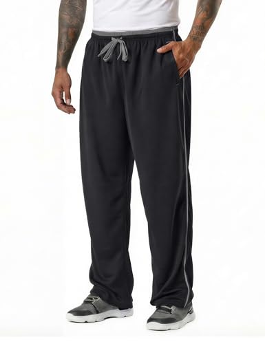 EKLENTSON Herren Schnell Trocknende Hose Sweatpants Fitnesshose Atmungsaktiv Yoga Taschen mit Reisserschluss, (Schwarz - Grau, XXL)