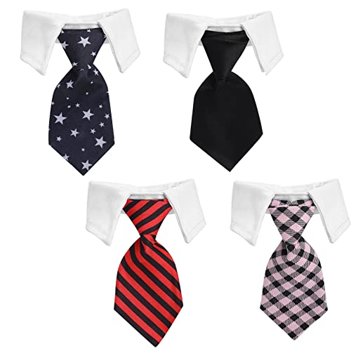 4ピース 調節可能 ペット 犬 猫 蝶ネクタイ ペットコスチューム フォーマル ネクタイ 首輪 小型犬 猫用 子犬 グルーミング パーティーアクセサリー ブルー ネイビー ホワイト