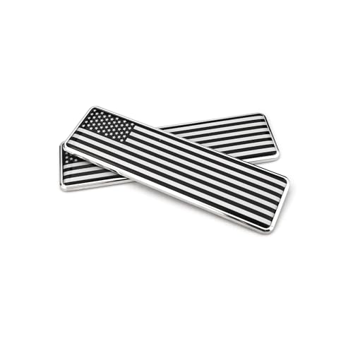 Image of PTDecals 2 PCS Metal 3D Black Whtie US United States Flag Emblem Sticker The Stars and The Stripes Decals for Vehicle Auto Car Front Fenders Bumper Side Window Trunk Boot Tailgate 104.5x30mm