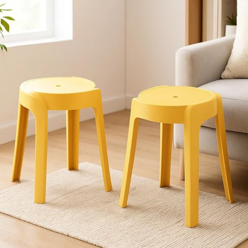 Image of Nilkamal Twist Sturdy and Durable Plastic Seating Stool | Set of 2 | for Living Room, Bedroom, Bathroom, Kitchen, Office | Mustard Yellow