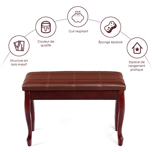 GOPLUS Banc de Piano Double en Bois Massif Robuste avec Siège Rembourré en Cuir PU, Tabouret Piano 2 Places avec Compartiment de Rangement, Charge Max 180KG (Marron, Pied Incurvé,Bande) - Les Beatles, Paul McCartney, John Lennon, RIngo Starr, George Harrison GOPLUS Banc de Piano Double en Bois Massif Robuste avec Siège Rembourré en Cuir PU, Tabouret Piano 2 Places avec Compartiment de Rangement, Charge Max 180KG (Marron, Pied Incurvé,Bande) – Image 7