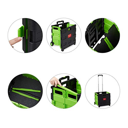 Relaxdays Einkaufstrolley klappbar, bis 35 kg, 50 l Kiste, mit Teleskopgriff, 2 Rollen, Transport...