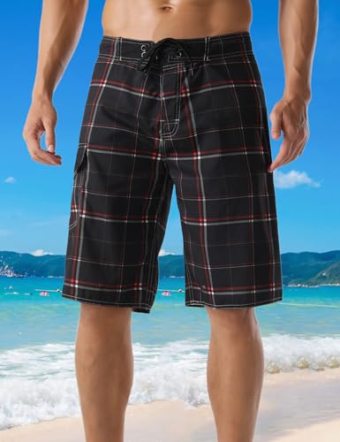 Mens Swim Shorts Lightweight Long Tropical Board Shorts with Mesh Liner