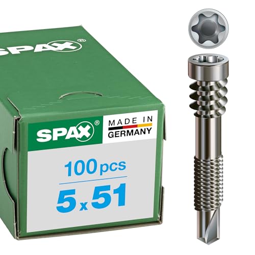 Terrassenschraube Alu, 5 x 51 mm, 100 Stück, Fixiergewinde, Zylinderkopf, T-STAR plus T25, Bohrspitze, Edelstahl rostfrei A2-0557000500513