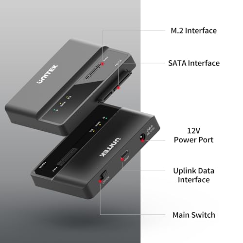 Image of Unitek M.2 NVME SATA SSD Enclosure-2 in 1 Tool-Free Portable 10Gbps NVMe PCI-E M.2 and SATA SSD External Adapter USB 3.2 Hard Drive Reader for 2230 /2242 /2260 /2280 NVMe and 2.5 inch /3.5 inch SSD