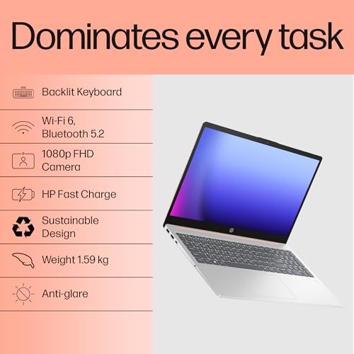 HP 15, 13th Gen Intel Core i5-1334U, 8GB DDR4, 512GB SSD, (Win 11, Office 21, Silver, 1.59kg), Anti-Glare, 15.6-inch(39.6cm), FHD Laptop, Intel UHD... - Image 2