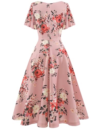 Image of HomRain Wedding Guest Dresses for Women Vintage Short Sleeves Casual Fit and Flare Cocktail Formal Dress for Tea Party