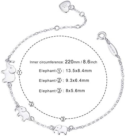 BlingGem Bracelet for Women 925 Sterling Silver 3 Elephants Bracelet for Family Symbol 3 Generations Animal Jewellery Mothers-day Gift for Mother Daughter Grandmother