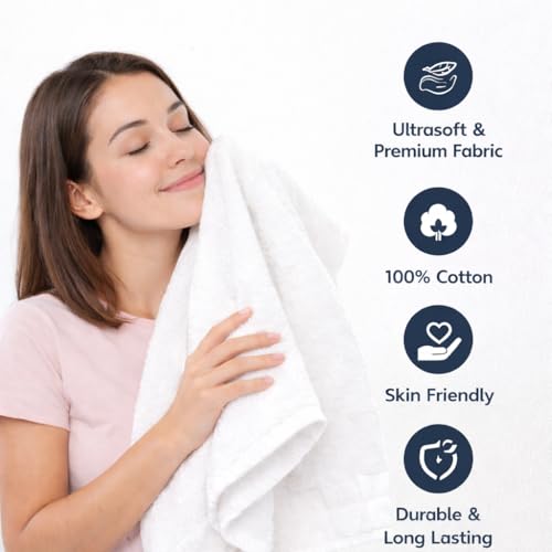 Image of Super Soft 100% Cotton Bath Towel 600 GSM Premium & Luxury | White Towel | Soft & Highly Absorbent | Quick Dry & Skin Friendly | Towel | Bath Towel | 150x75 cm | (Pack of 1)