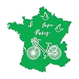 Stickers gravés Inscription J'aime Paris Carte Vélo Colombe Romance 72x73.3cm Culture du tatouage Vert