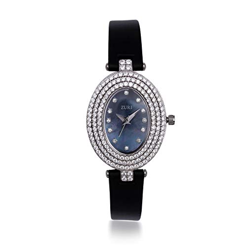 ZURI 925 Sterling Silver Oval Shaped Watch for Women(Dark Blue)