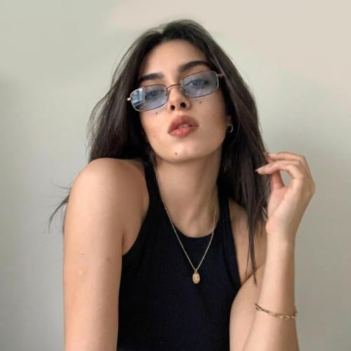Image of Rectangle Retro UV Protection Sunglasses for Men & Women, Stylish 90's Narrow Frame