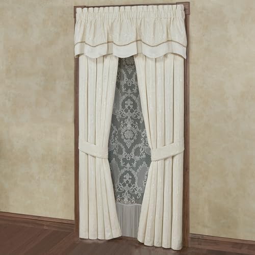 Touch of Class Camelot Luxury Window Treatment | Neutral Soothing Ivory | Matte Satin Damask on Richly Textured Jacquard-Woven Chenille Drapery Set Includes Scalloped Valance and 84L Curtain Pair