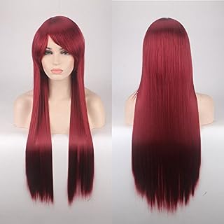 Peluca para cosplay peluca color anime peluca pelo largo estilo casco 80cm pelo liso color: 80CM rojo oscuro K026-20
