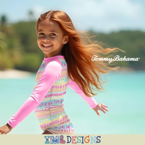 Tommy Bahama Girls 2-Piece Swimsuit Set, Long-Sleeved Rash Guard and Bikini Bottoms, Quick-Drying Swimwear for Kids4