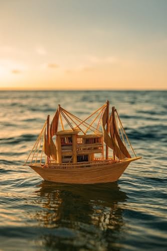 Image of Decorative Wooden Ship Model /Coastal Decor / 9.5'' - INCH Craft Boat