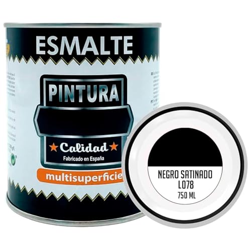 AC - Bote de Pintura Esmalte - Ideal para Cualquier Superficie, Madera, plástico, Cristal, Cemento - Fabricado en España - Capacidad de 750 ml - Negro Satinado (L078)