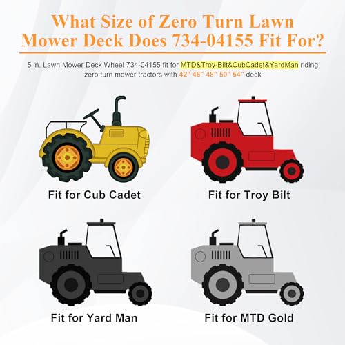 734-04155 Deck Wheel fit for Cubcadet&MTD&Toro&Troy Bilt&Crafts man Riding Zero Turn Tractor ZTR ZT1 XT2 RZT LX460 D105 42\" 46\" 48\" Deck,112-0677 72-025 210-275,Pack of 4 with Bolt Nut prime&swift - Thumbnail 4