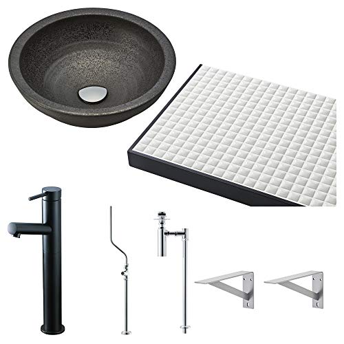 LIXIL(リクシル) INAX どこでも手洗 間口760o タイル・ムージャンホワイト 創の美/結晶黒釉 マットブラック 床給水・床排水