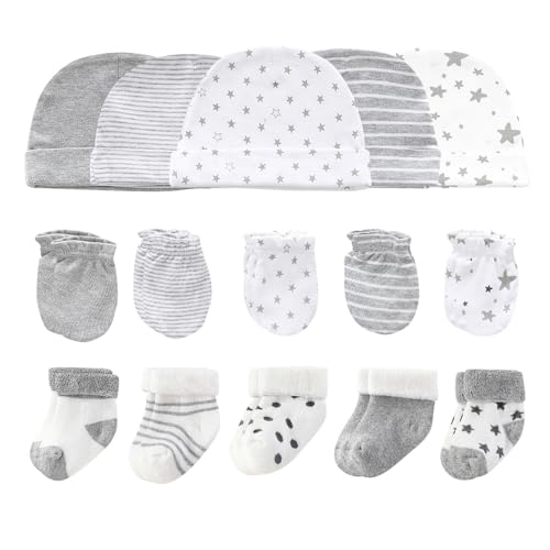 Image of Ruliby Baby Hats Mittens and Socks Set Cotton Newborn Hat Beanie Soft Infant Girls Boys Caps Gloves 0-6 month