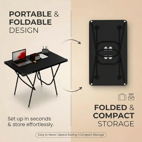 Image of Mighty Home Multipurpose Foldable Study Table | Laptop Desk for Home & Office | 2-Seater Dining Table | Portable Design | Safe Corner Protection | Engineered Wood Top & Metal Frame | Black