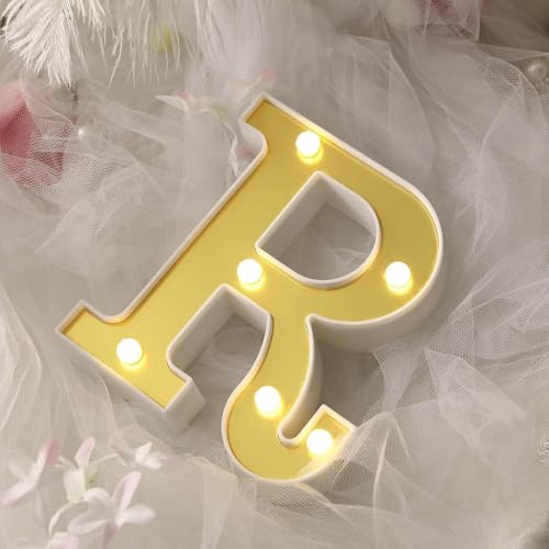 Image of Efavormart 6 inch Gold Marquee Letter R, Mirror Front Warm White LED Light Up 3D Sign, Battery Operated 72H Glow for Wedding Party & Wall Decor
