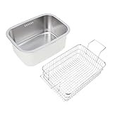 Oreilet Stainless Steel Washing Up Bowl, 7.5L Square Dish Tub for Kitchen Sink, Colander & Fruit Vegetable Washing Basin Mixing Bowl Wash Basins Dishpan for Home