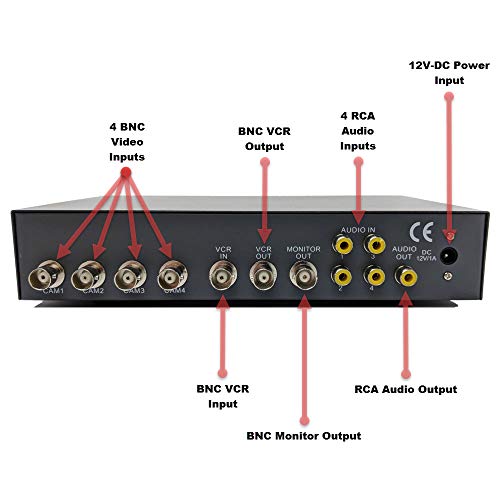 CCTV Camera Pros VM-Q401A CCTV BNC Color Quad Processor | Analog Security Camera Mux | Video Screen Splitter | 4 Channel Multiplexer - Thumbnail 3