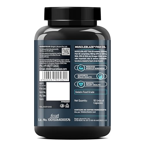 Image of MuscleBlaze Omega 3 Fish Oil (90 Capsules) | Trustified Certified for Accuracy & Purity | 1000mg Omega 3 with 180mg EPA & 120mg DHA