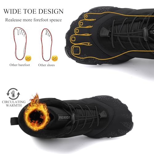 Tongzone Wide Toe Box Men's Women's Barefoot Shoes Fur Lined Zero Drop Sole High top Walking Shoes Winter3