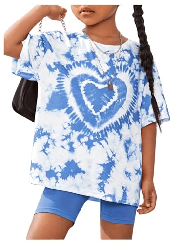 Toddler Girl's Oversized Tie Dye Heart Graphic Tees Half Sleeve Crew Neck Casual T Shirt