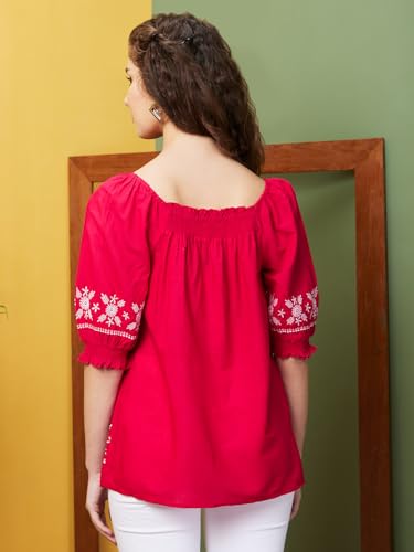 Image of Globus Women Square Neck Floral Print Strappy Peplum Fusion Tunic