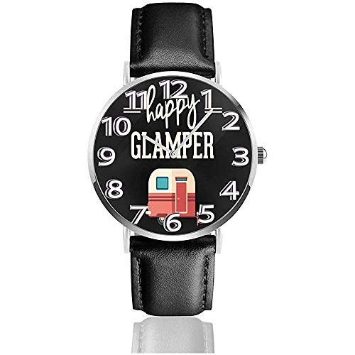 Preisvergleich Produktbild Happy Camp Happy Glamper Lederuhr Unisex 3D gedruckte Armbanduhren Quarzuhr