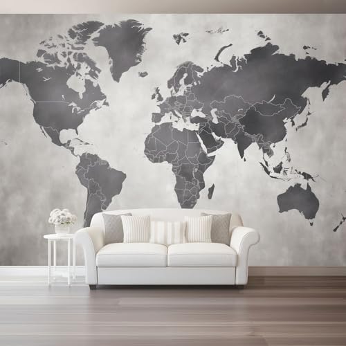 Mural Panorámico Mapa Vintage Gris para Sala de Estar 2