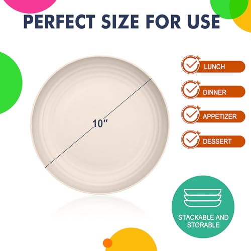 Image of Homienly Wheat Straw Plates 8 PCS Unbreakable Dinner Plates - 10 inch Dishwasher & Microwave Safe Plastic Plates Reusable Lightweight Roud Plates, Plates for Kitchen, Dinner, Outdoor,Picnic (Beige)