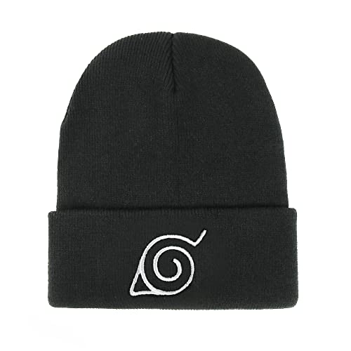 Bonamana Anime Naruto Bonnet en tricot d'hiver Bonnet à enfiler Broderie Blanc Doux Bonnet de ski pour enfants Garçons Filles Adolescentes Bonnet, Noir , taille unique Cover