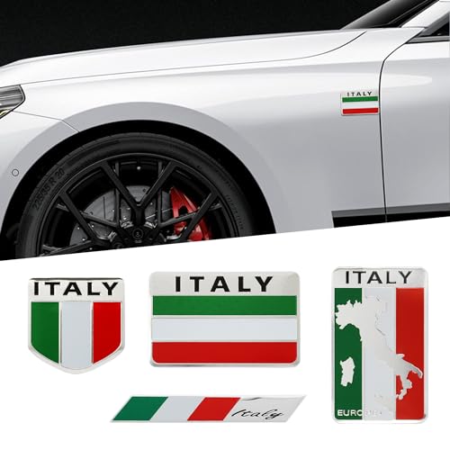 Image of TOMALL 4Pcs 3D Metal Italy Flag Emblem Badge Decals for All Cars for Side Fender Italian Badges Trucks Laptop Zinc Alloy Symbol Modified Emblems Logo Decorations Stickers for Car Exterior Accessories