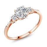 Gem Stone King 10K Rose Gold Lab Grown Diamond Engagement Ring For Women | 0.90 Cttw | Round 6MM | Gemstone April Birthstone | DEF Color | VVS-VS Clarity | Available in Size 5,6,7,8,9