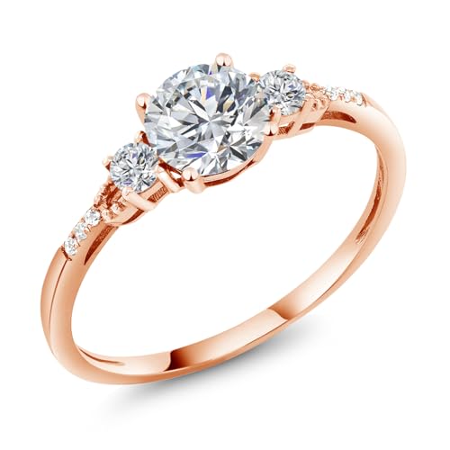 Gem Stone King 10K Rose Gold Lab Grown Diamond Engagement Ring For Women | 0.90 Cttw | Round 6MM | Gemstone April Birthstone | DEF Color | VVS-VS Clarity | Available in Size 5,6,7,8,9